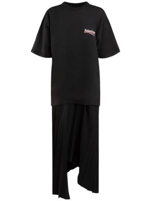 Nylonowa koszulka plisowana Balenciaga czarna