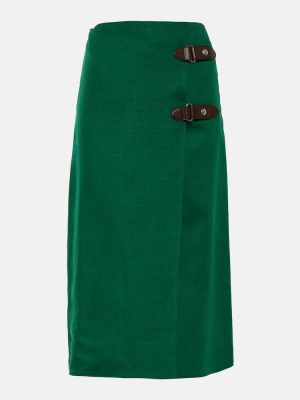 Ľanová vlnená midi sukňa Loro Piana zelená