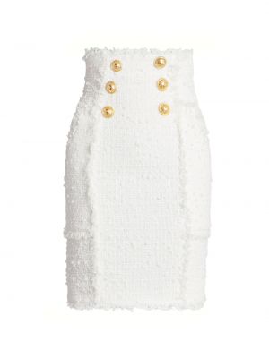 Твидовая юбка-карандаш с высокой талией Balmain белая