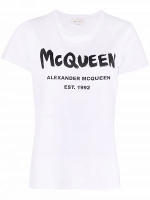Bavlnené tričko s potlačou Alexander Mcqueen biela