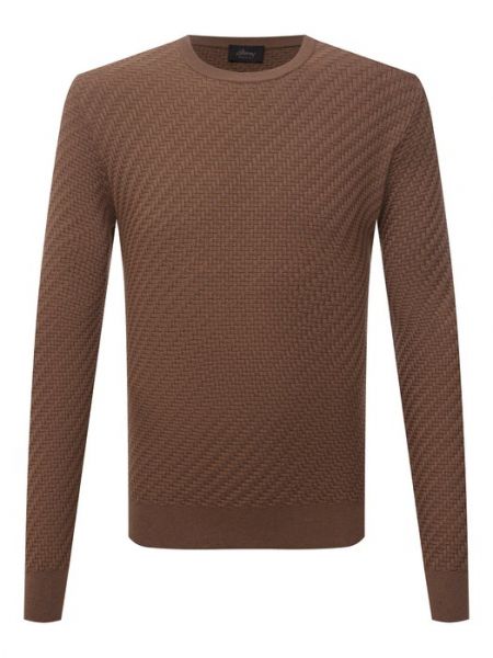 Хлопковый шелковый свитер Brioni коричневый