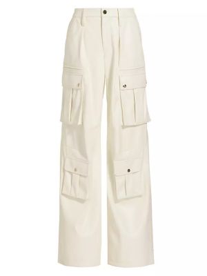 Кожаные брюки карго с низкой талией Alice + Olivia белые