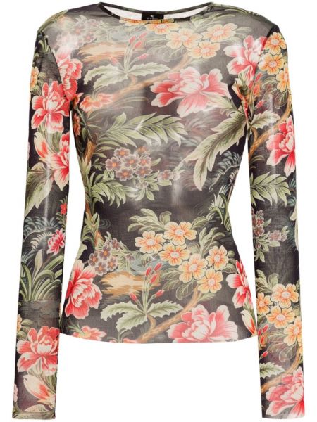 Haut long à fleurs à imprimé transparent Etro noir