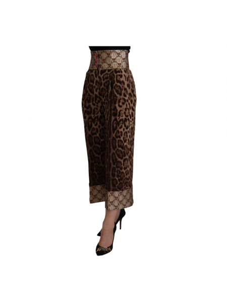 Pantalones de cintura alta leopardo de tejido jacquard Dolce & Gabbana marrón