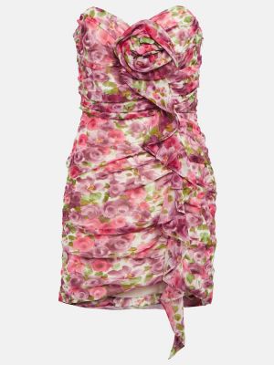 Virágos selyem ruha Alessandra Rich rózsaszín