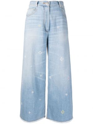 Voľné kvetinové džínsy s výšivkou Forte Forte modrá
