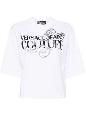 Tricou din bumbac cu imagine Versace Jeans Couture alb