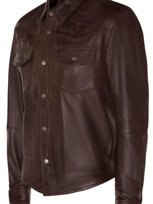 Кожаная джинсовая рубашка ретро Infinity Leather коричневая