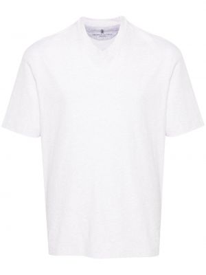 Βαμβακερή μπλούζα με λαιμόκοψη v Brunello Cucinelli λευκό