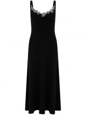Czarna dzianinowa sukienka koktajlowa bez rękawów w kwiatki Christopher Kane
