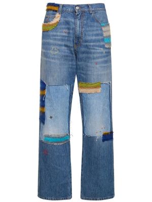 Mohérové bavlnené džínsy s rovným strihom Marni modrá