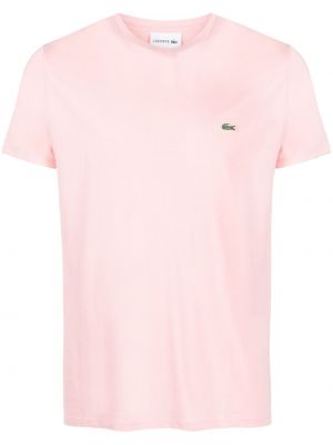 Памучна тениска бродирана Lacoste розово