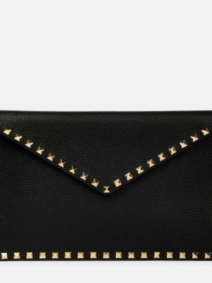 Kožená listová kabelka Valentino Garavani čierna