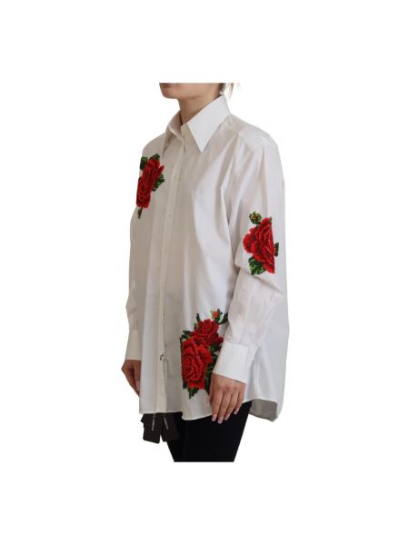 Haftowana koszula bawełniana Dolce And Gabbana biała