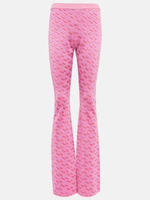 Pantaloni dritti di seta in tessuto jacquard Versace rosa