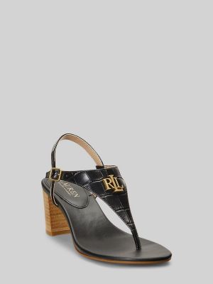 Кожаные босоножки на каблуке на высоком каблуке Lauren Ralph Lauren черные