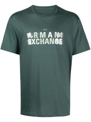 Памучна тениска с принт Armani Exchange зелено