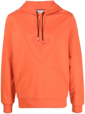 Raštuotas medvilninis džemperis su gobtuvu Rossignol oranžinė