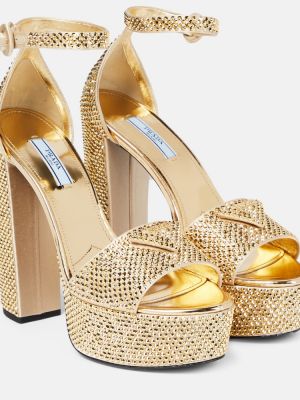 Sandali di raso con platform Prada oro