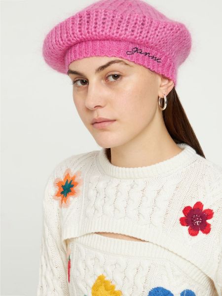 Moherowa czapka Ganni różowa