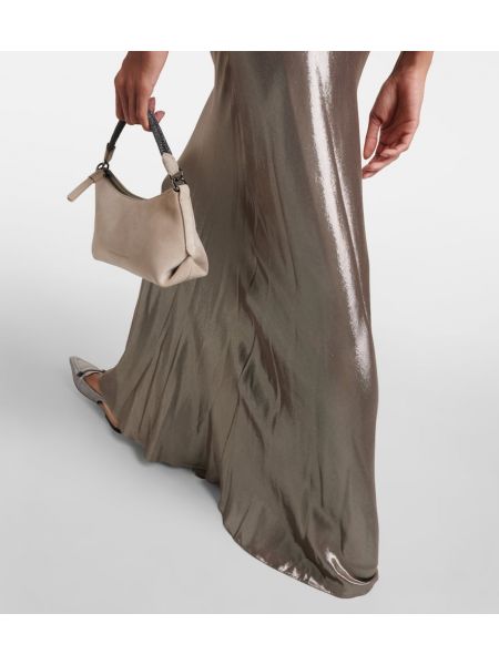 Saténové dlouhá sukně Brunello Cucinelli stříbrné