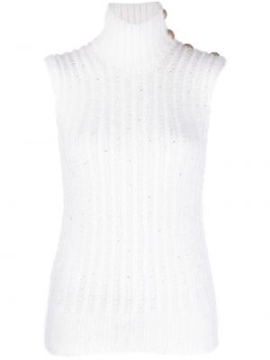 Haut à paillettes en tricot Balmain blanc