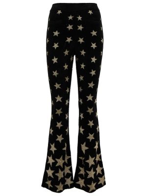 Pantaloni cu picior drept cu talie înaltă din jerseu cu stele Paco Rabanne negru