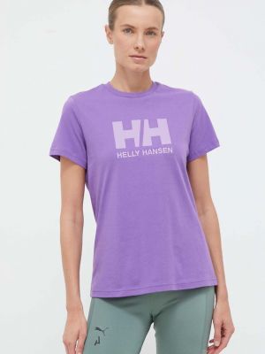 Koszulka bawełniana Helly Hansen fioletowa