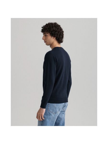 Jersey de algodón de tela jersey de cuello redondo Gant azul