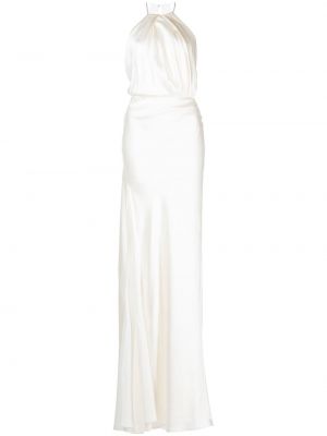 Plisirana svilena večerna obleka Michelle Mason bela