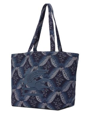 Bavlnená nákupná taška s výšivkou Etro modrá