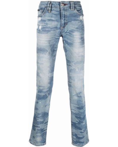 Slim fit priliehavé skinny fit džínsy s potlačou Philipp Plein modrá