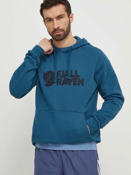 Pamučna hoodie s kapuljačom Fjallraven plava