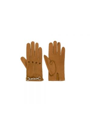 Rękawiczki skórzane Celine Vintage brązowe