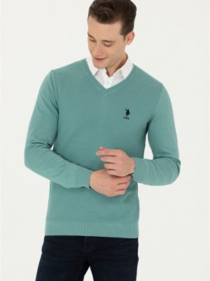 Приталенный свитер с v-образным вырезом U.s. Polo Assn. зеленый