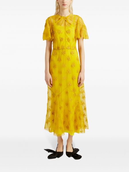 Sukienka midi w kwiatki Erdem żółta