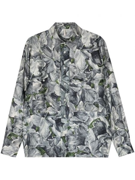 Φλοράλ μεταξωτό πουκάμισο με σχέδιο Sunflower γκρι