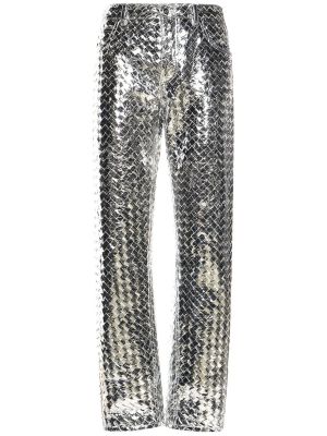 Pantaloni din piele Bottega Veneta argintiu