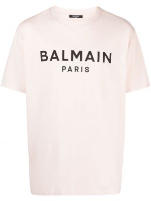 Bavlnené tričko s potlačou Balmain ružová