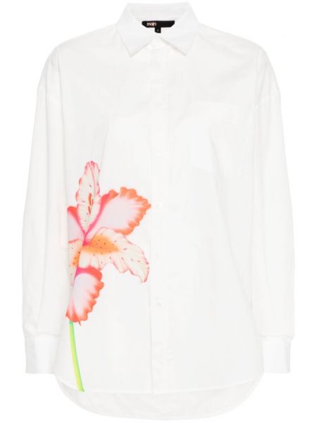 Bombažna srajca s cvetličnim vzorcem s potiskom Maje bela