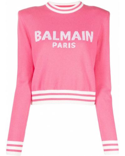 Jersey de tela jersey con hombreras de tejido jacquard Balmain rosa