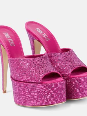 Mules de ante de cristal Paris Texas rosa