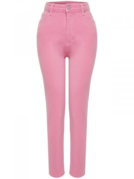 Kõrge vöökohaga teksapüksid Trendyol roosa
