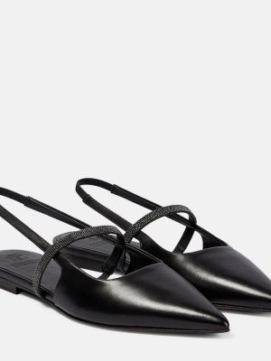 Nyitott sarkú bőr balerina cipők Brunello Cucinelli fekete