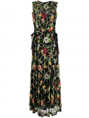 Květinové dlouhé šaty s výšivkou Rachel Gilbert černé