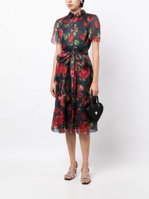 Kvetinové hodvábne koktejlkové šaty s potlačou Carolina Herrera