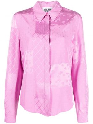 Žakárová rifľová košeľa Moschino Jeans ružová