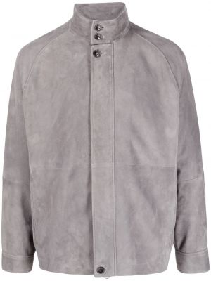Semišová kožená bunda so stojačikom Closed sivá