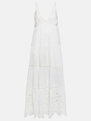 Хлопковое бархатное длинное платье с вышивкой Velvet белое