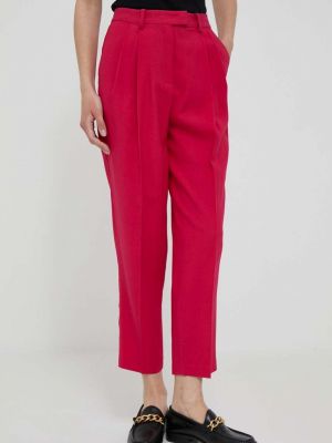 Viskózové cargo kalhoty s vysokým pasem Sisley - růžová